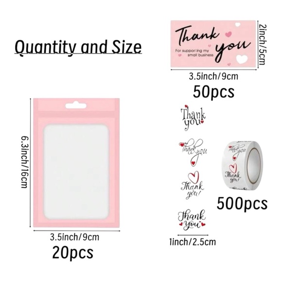 570 Piece Set of Pink Thank You Card Resealable Bag Sticker Bundle - Picture 2 of 2